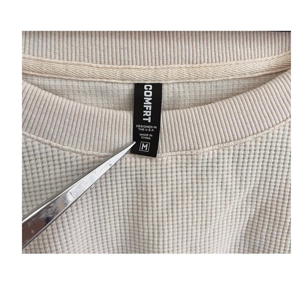 COMFRT Waffle Lounge Long Sleeve Tee Ivory White - Picture 6 of 7